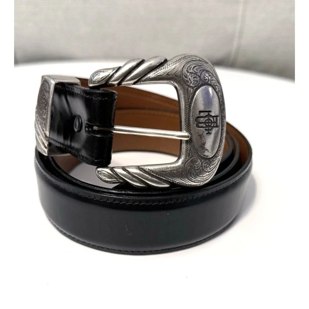 Lucchese Classics Black Cherry Goat Leather Belt w/ Ranger Buckle Set 40 W2201
